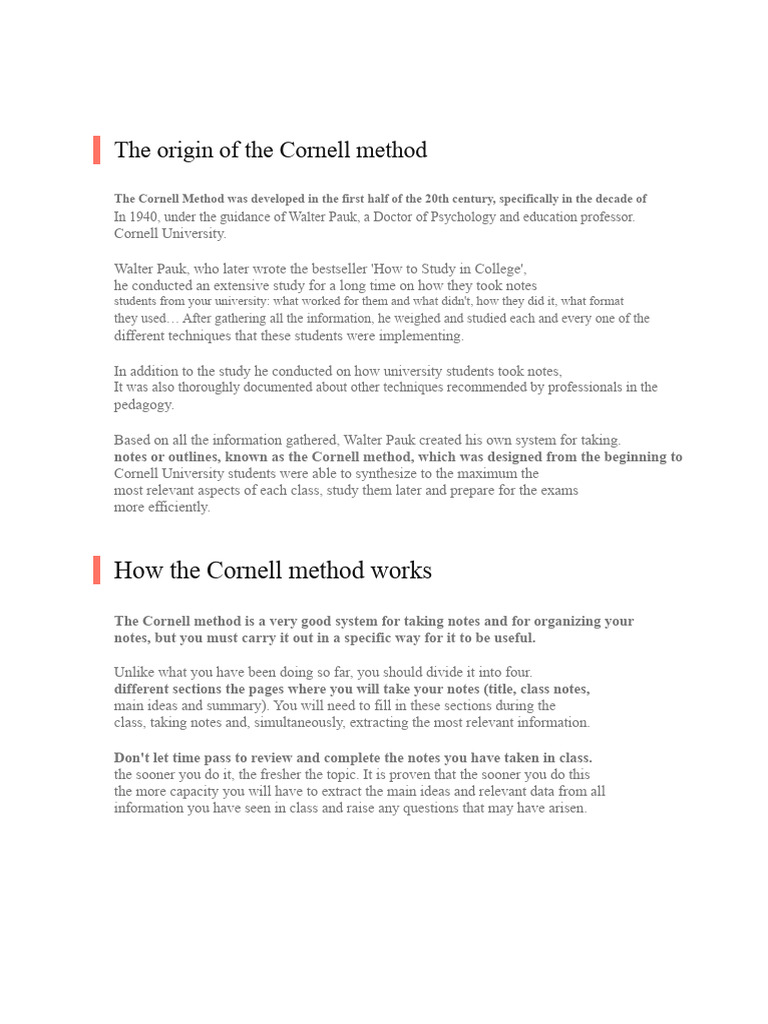 The Cornell Method: Note-Taking Guide | PDF