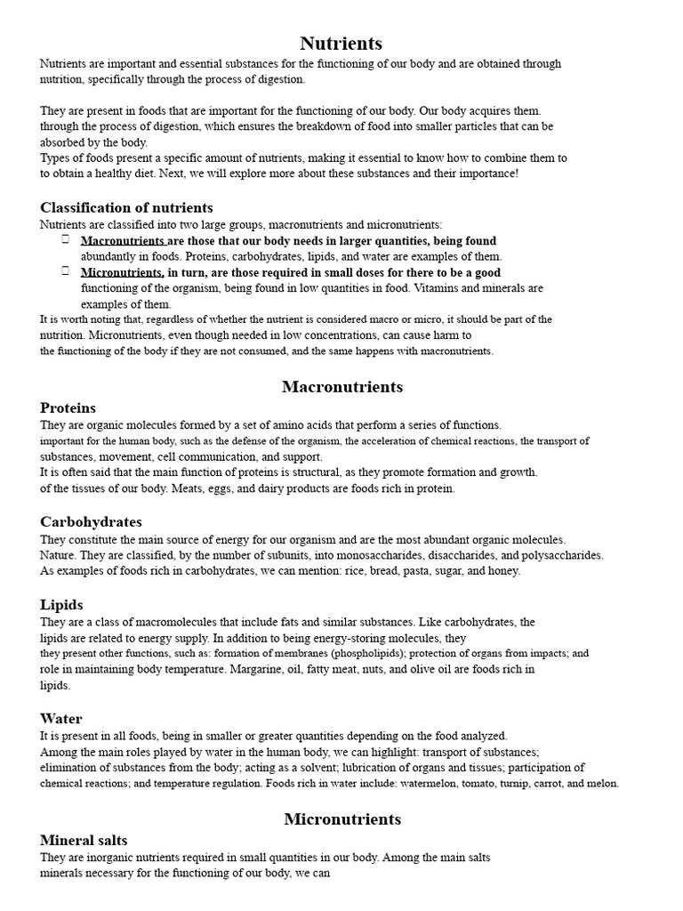 Essential Nutrients for a Healthy Diet | PDF | Nutrients | Foods