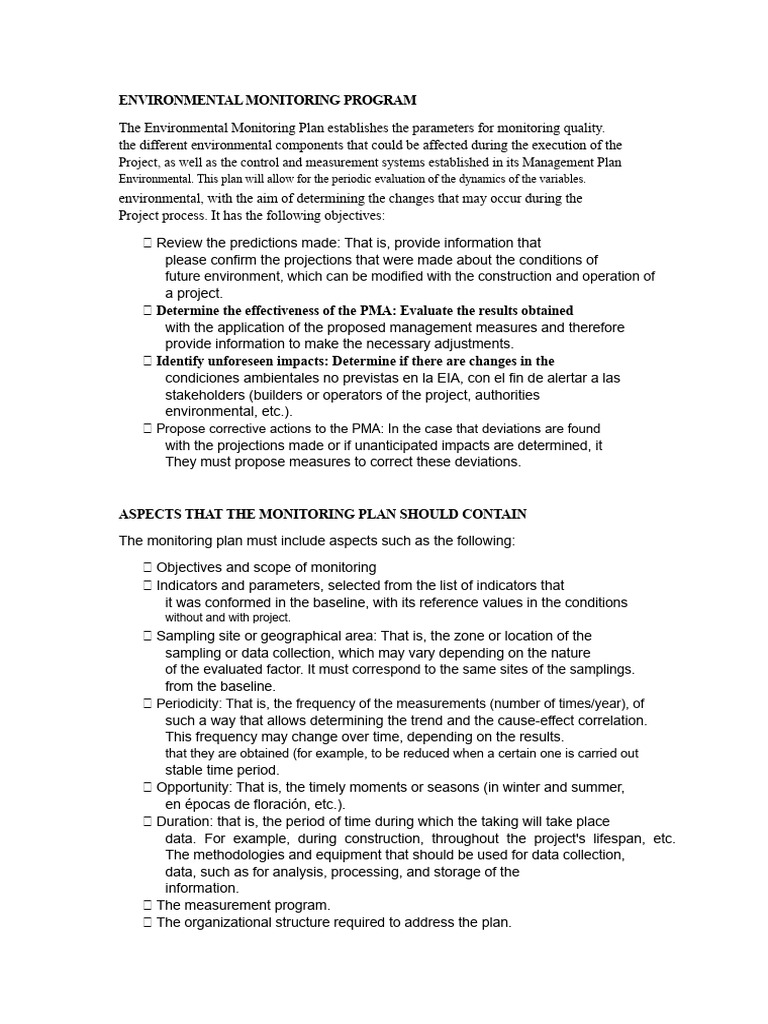 Environmental Monitoring Plan Overview | PDF | Environmental Monitoring ...