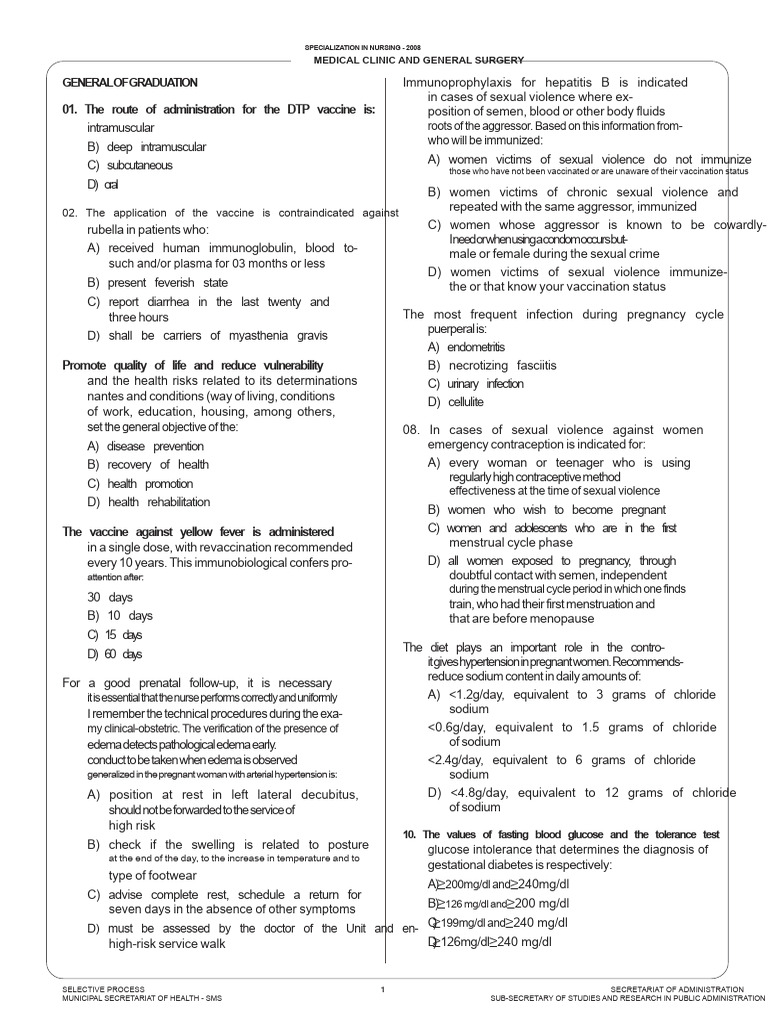 Clinical Medical Nursing Special Exam 2008 | PDF | Menstruation | Pregnancy