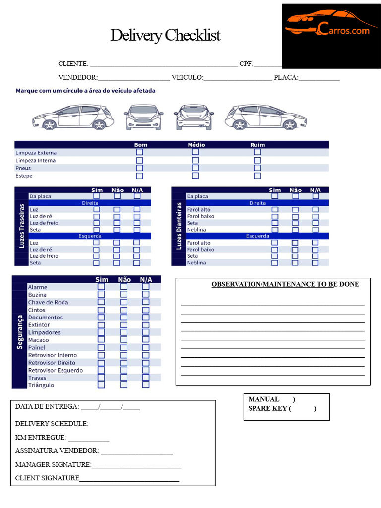 Check List for Car Delivery.docx | PDF