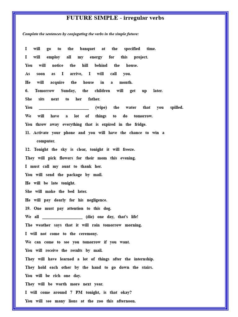 Future Simple: Irregular Verb Exercises | PDF