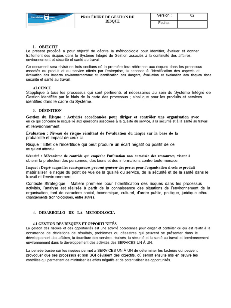 Procédure de Gestion des Risques | PDF | Risque | Gestion des risques