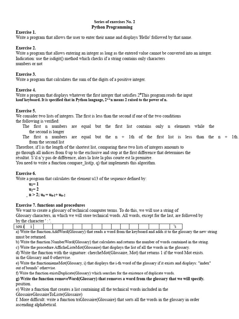 Python Exercises for Beginners | PDF | Function (Mathematics ...