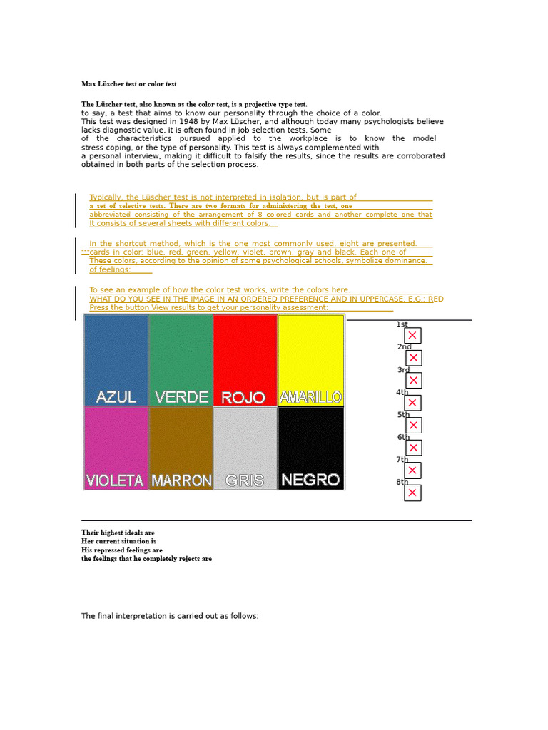 Lüscher Color Test for Personality Insights | PDF | Color | Red