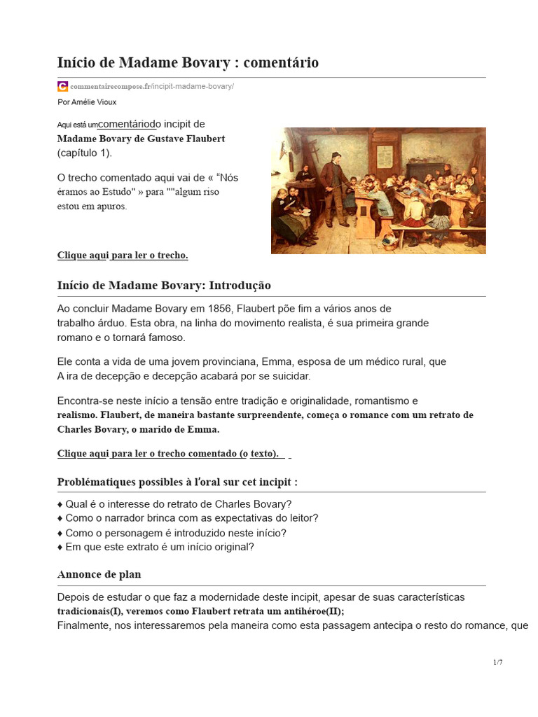 Comentário sobre o Início de Madame Bovary | PDF | Gustave Flaubert ...