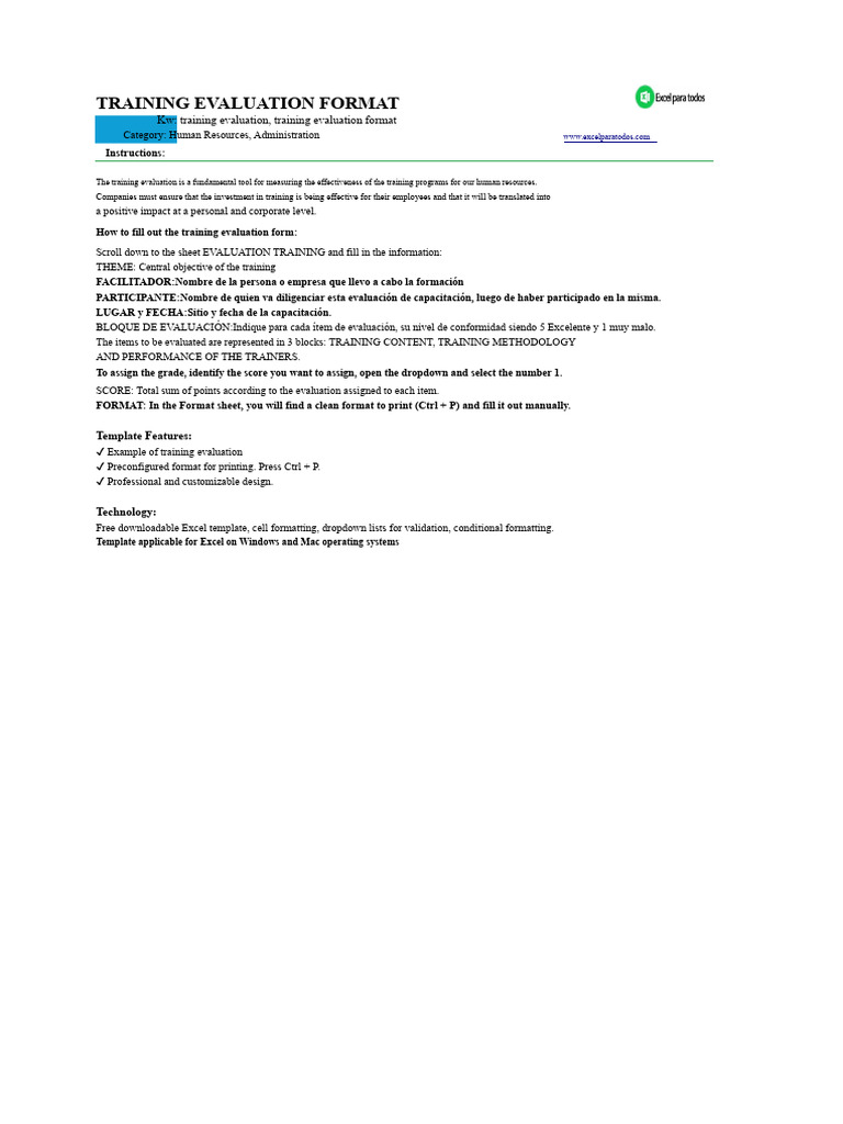 Training Evaluation Template for HR | PDF
