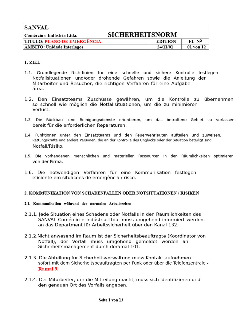 Beispiel Für Einen Notfallplan | PDF
