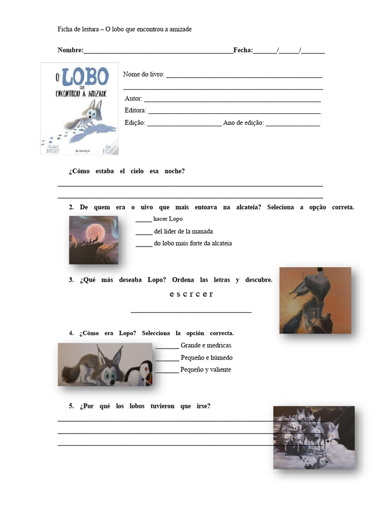 Ficha de lectura: El lobo y la amistad | PDF