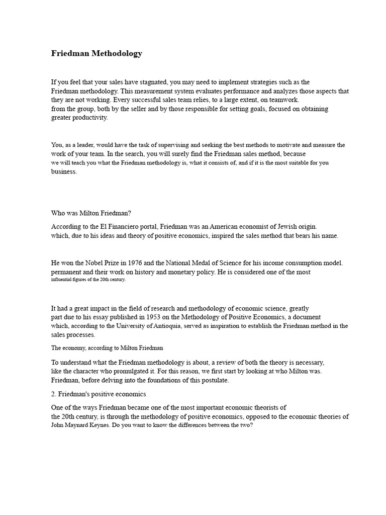 Friedman's methodology | PDF | Economics | Milton Friedman