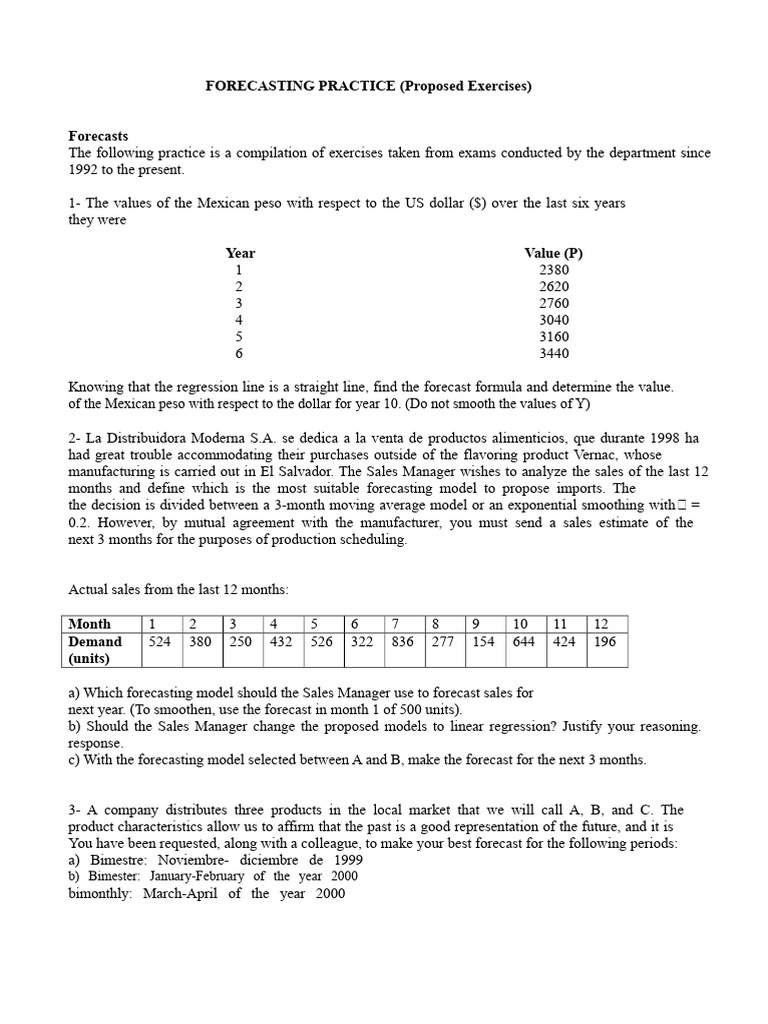 Forecasting Techniques and Exercises Guide | PDF | Forecasting ...
