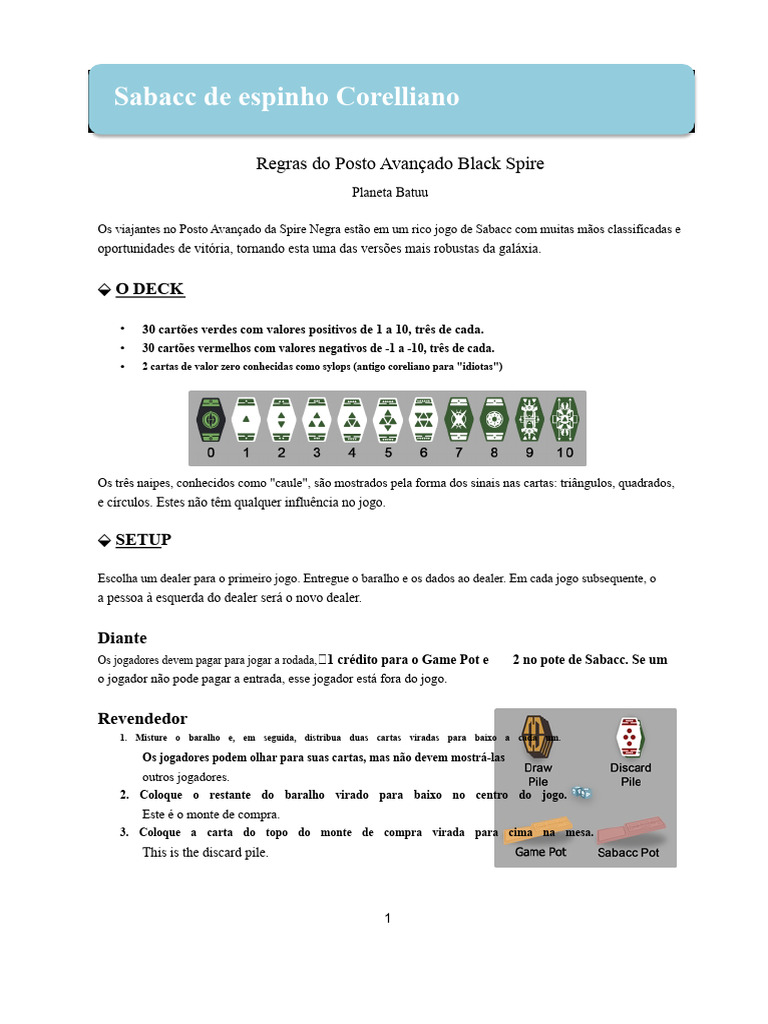 Regras do Jogo Sabacc em Batuu | PDF | Cartas de baralho | Pôquer