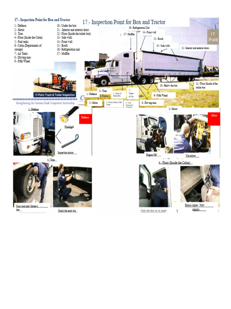 Box and Tractor Inspection Checklist | PDF | Truck | Automotive Industry