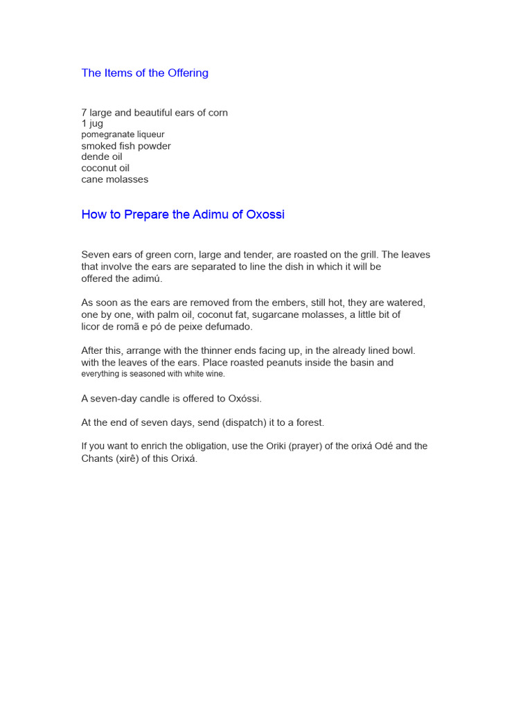 How to Prepare the Adimu for Oxossi | PDF