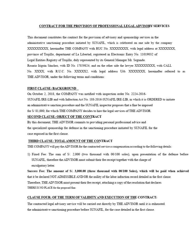MODEL LEGAL ADVISORY CONTRACT | PDF | Common Law | Justice