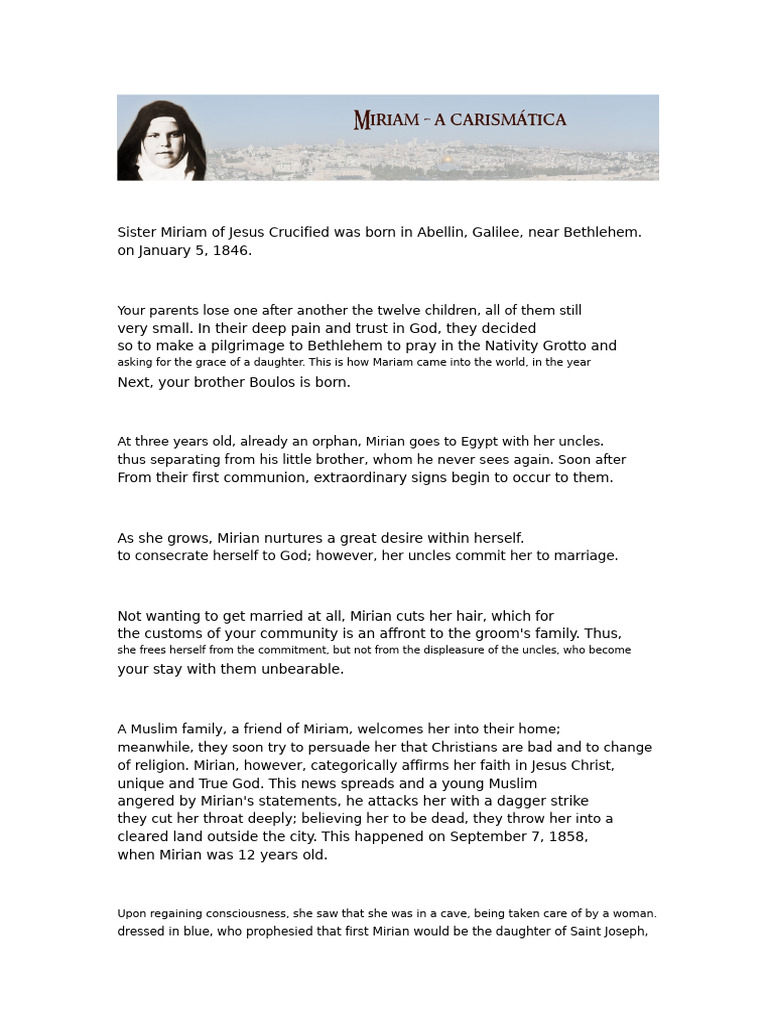 Saint Miriam of Jesus Crucified | PDF | Mary, Mother Of Jesus | Theology