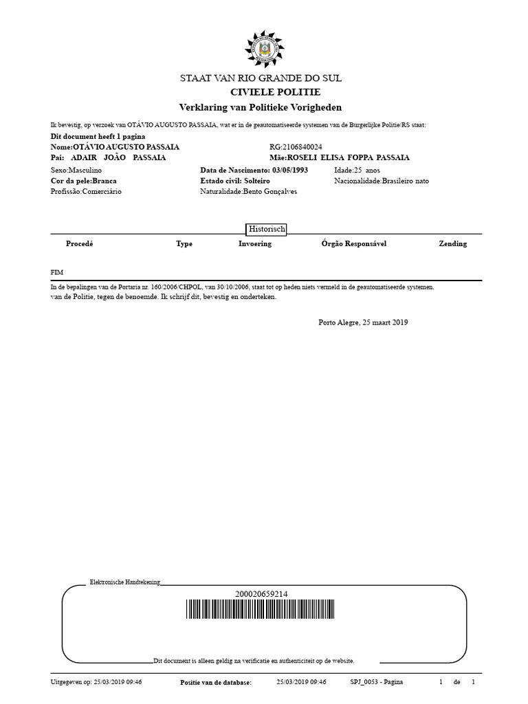 Politie antecedenten verklaring | PDF