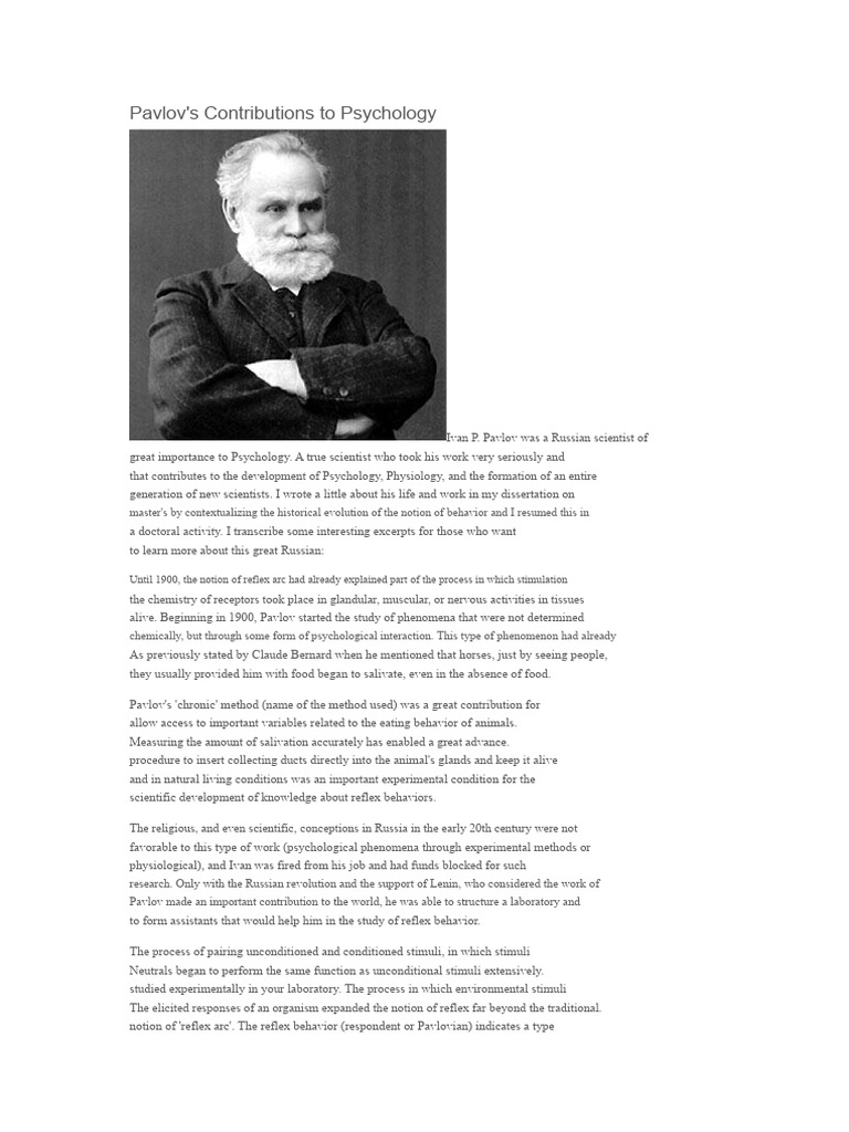 Contributions of Pavlov To Psychology - Reflex Arc | PDF | Classical ...