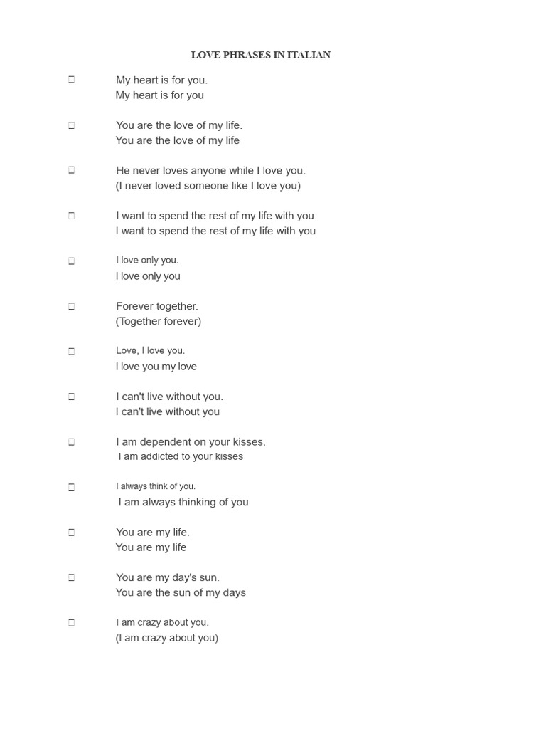 Love Phrases in Italian | PDF