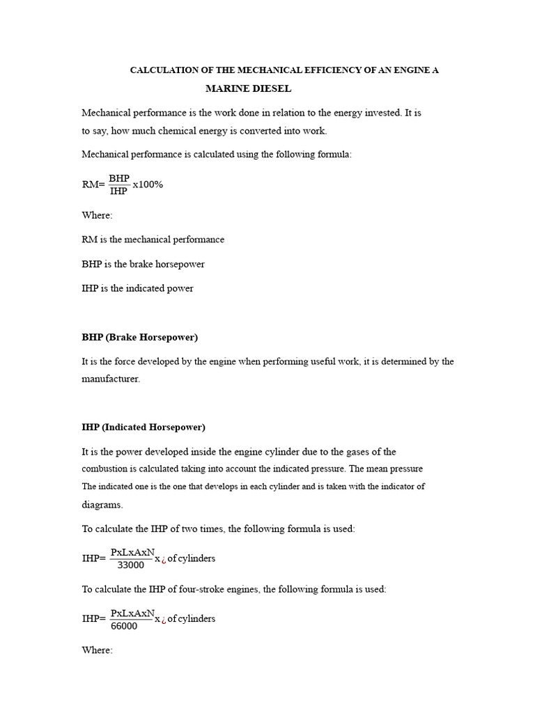 CALCULATION OF MECHANICAL EFFICIENCY OF A MARINE DIESEL ENGINE - v2 ...