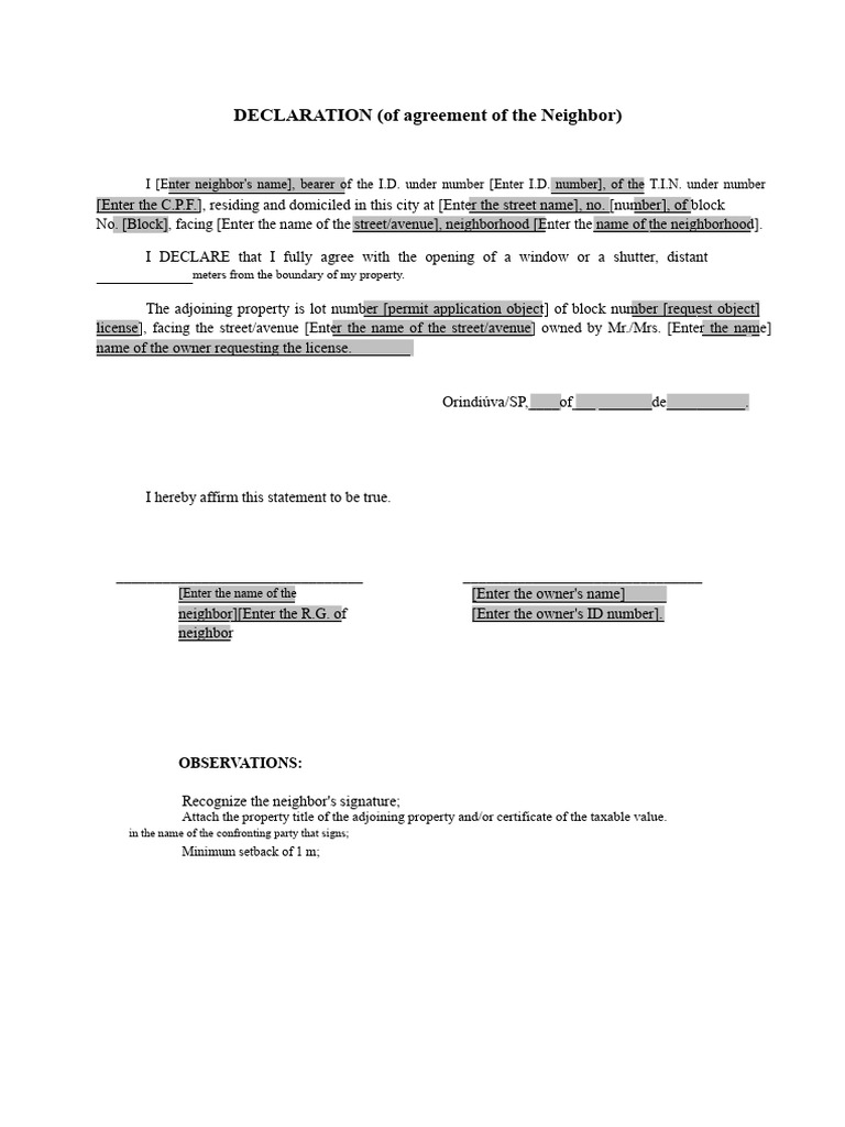 Neighbor's Agreement Declaration | PDF
