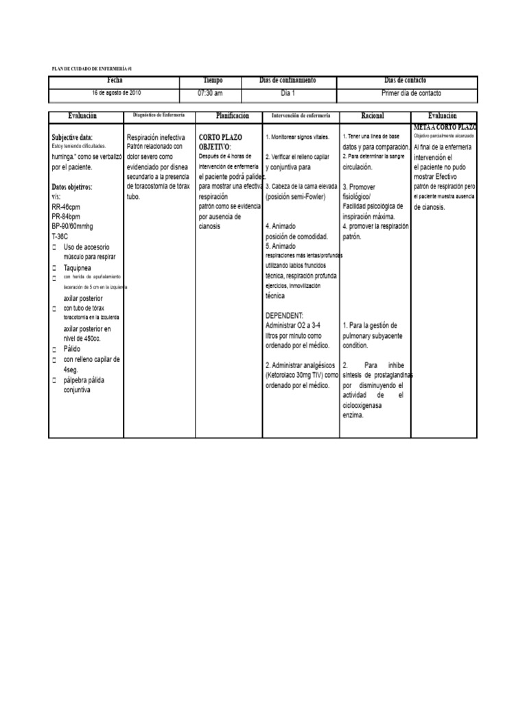 Plan de Cuidado de Enfermería Detallado | PDF | Herida | Enfermería