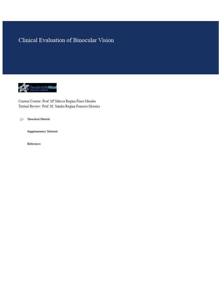 Binocular Vision Clinical Evaluation Guide | PDF | Visual Perception ...