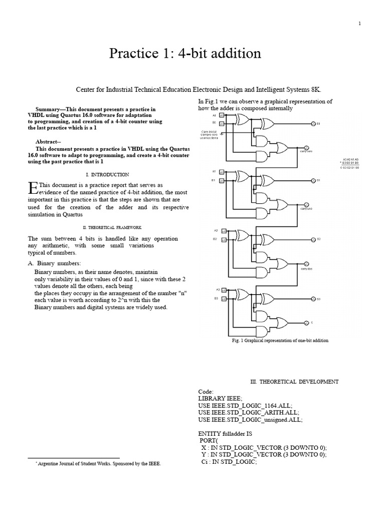 VHDL 4-Bit Adder Practice Guide | PDF | Vhdl | Software Engineering