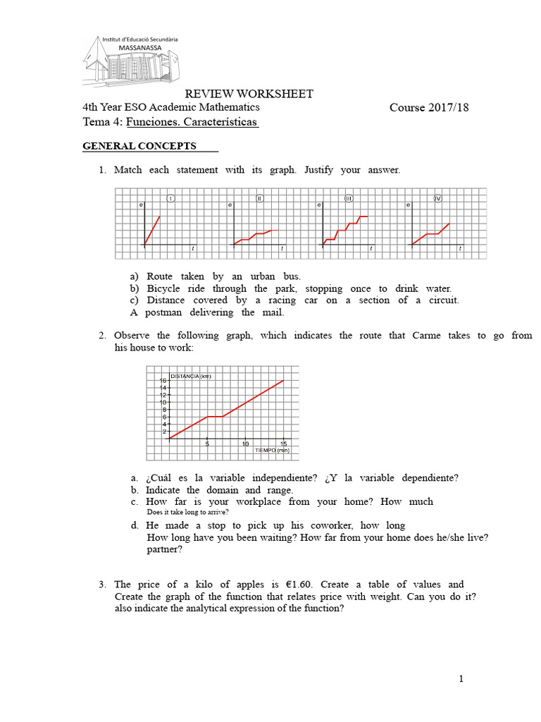 4th Year ESO Math Functions Review | PDF | Function (Mathematics ...
