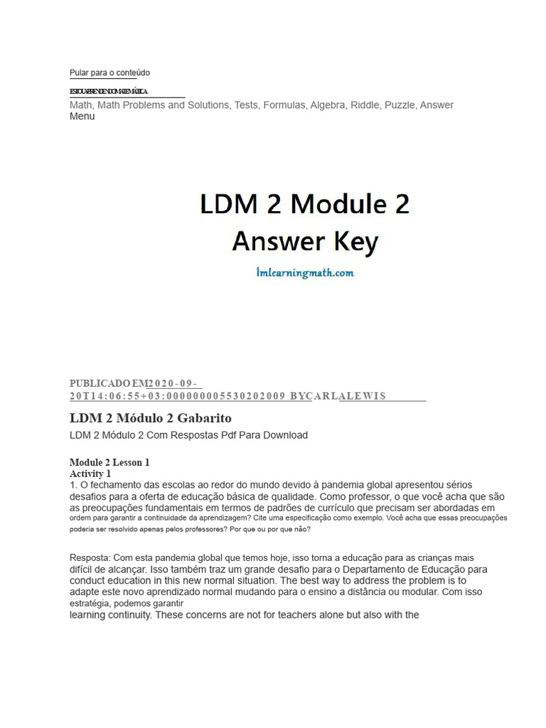 Gabarito LDM 2 Módulo 2: Respostas e Análise | PDF | Aprendizado | Cognição