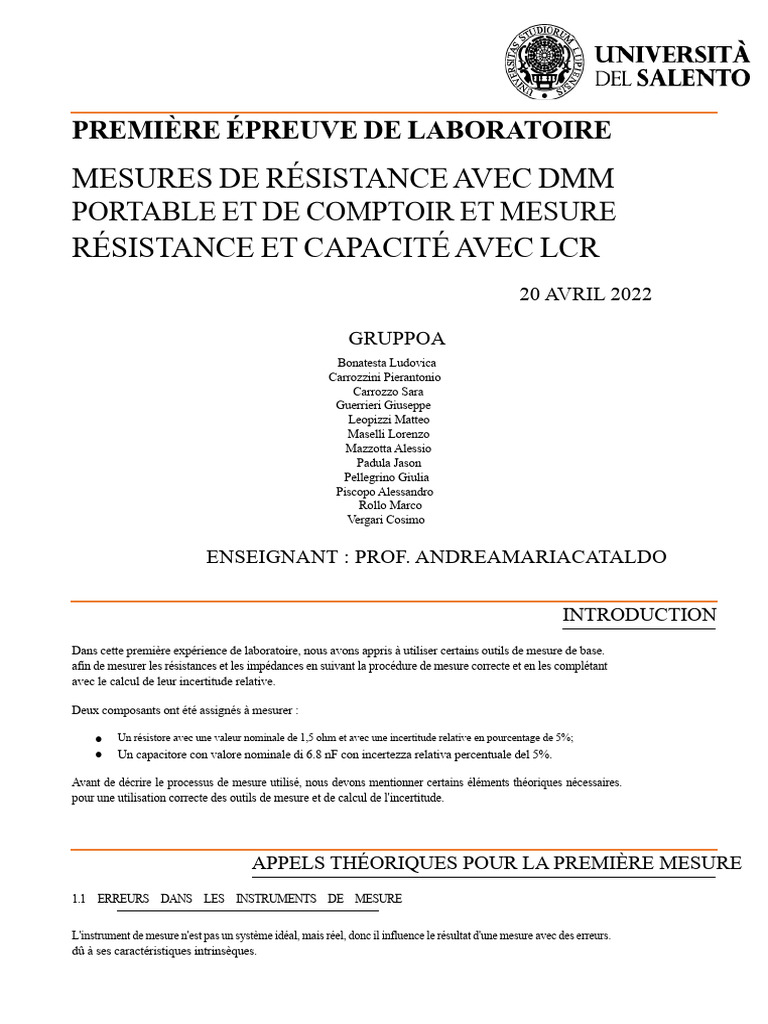 Mesure de résistance en laboratoire DMM | PDF | Impédance (électricité ...