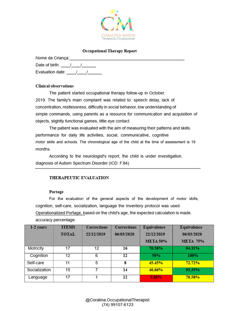 Report Template | PDF | Autism | Reinforcement