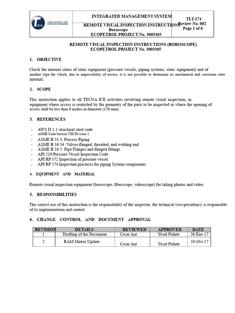 Remote Visual Inspection Guidelines | PDF | Occupational Safety And Health