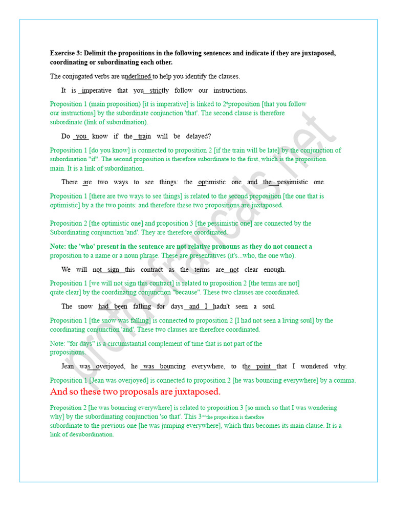 Propositions: Juxtaposition, Coordination, Subordination | PDF ...