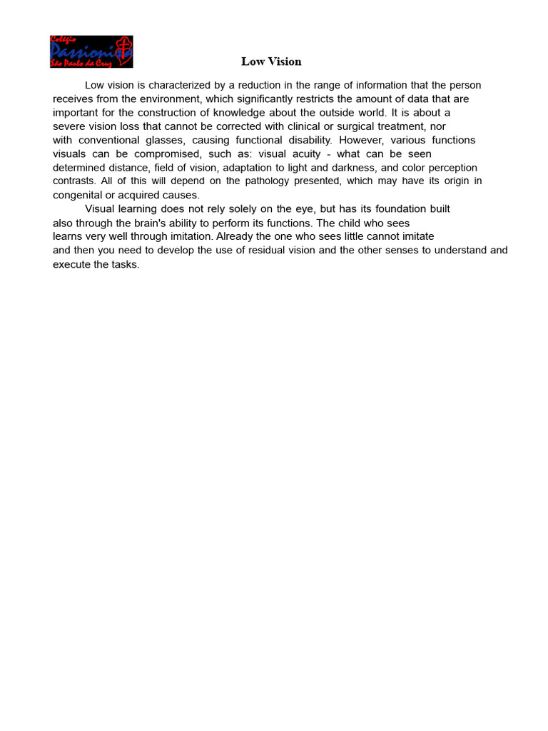 Low vision PDI | PDF | Visual Impairment | Visual Perception