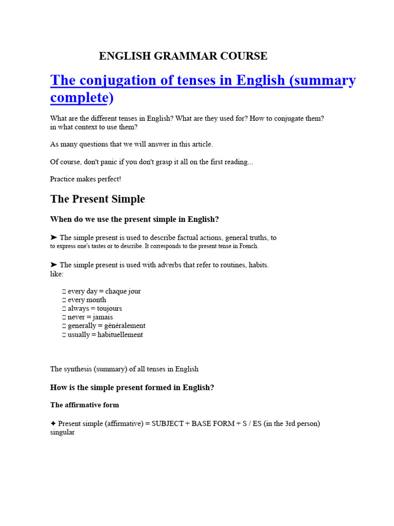 English Tenses: Conjugation Guide | PDF | Grammatical Tense | Verb