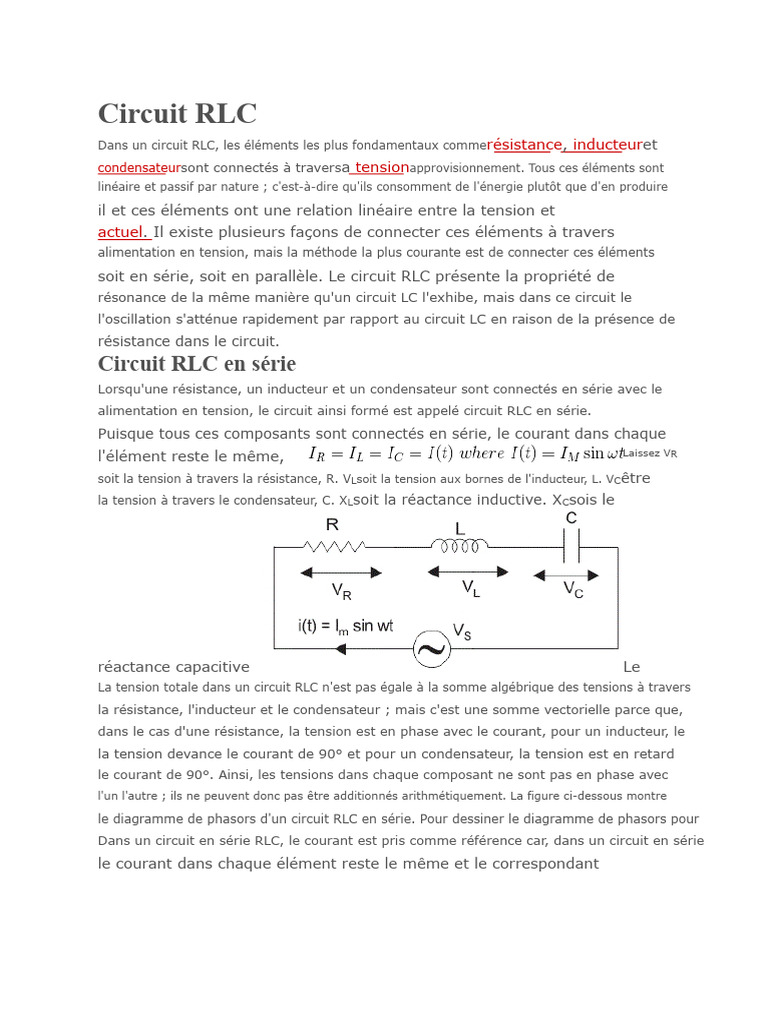 Comprendre le Circuit RLC en Électricité | PDF | Impédance (électricité ...