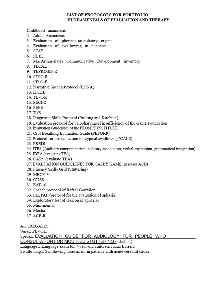 Protocols for Speech and Swallowing Evaluation | PDF