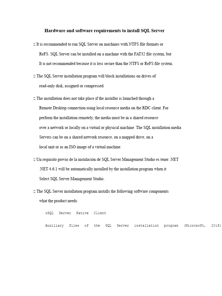 SQL Server Installation Requirements Guide | PDF | Microsoft Sql Server ...