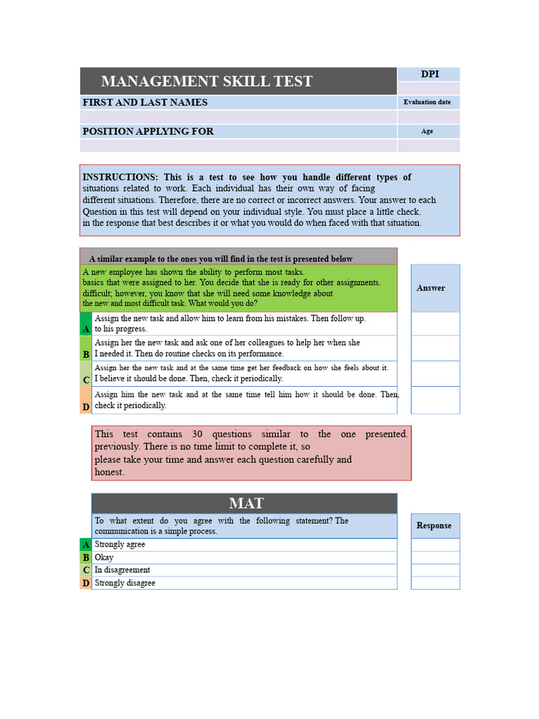 DPI Management Skill Test Evaluation | PDF | Information | Knowledge