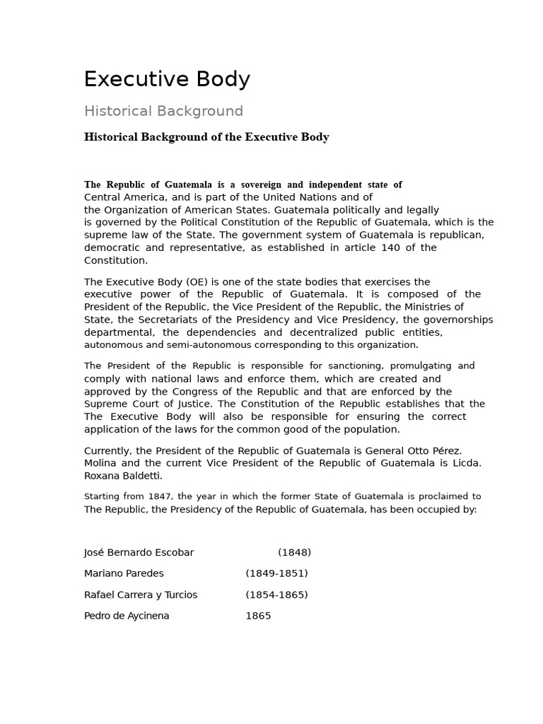 Guatemala's Executive Body Overview | PDF | Presidents Of The United ...