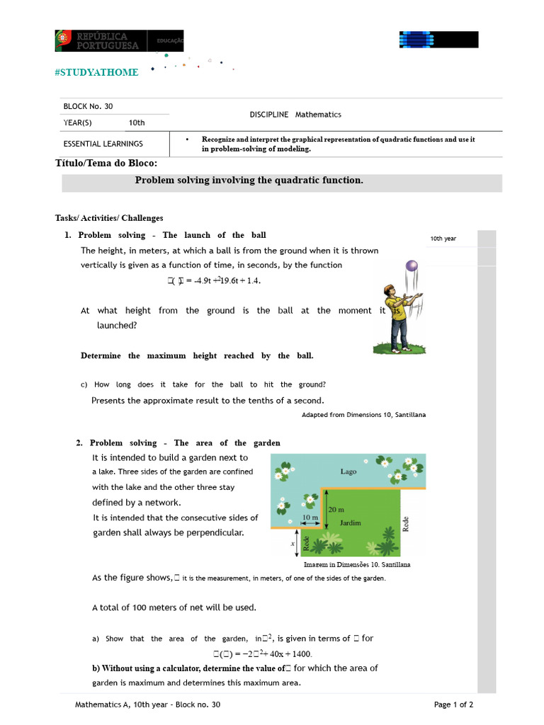 Quadratic Function Problem Solving | PDF | Quadratic Equation | Mathematics