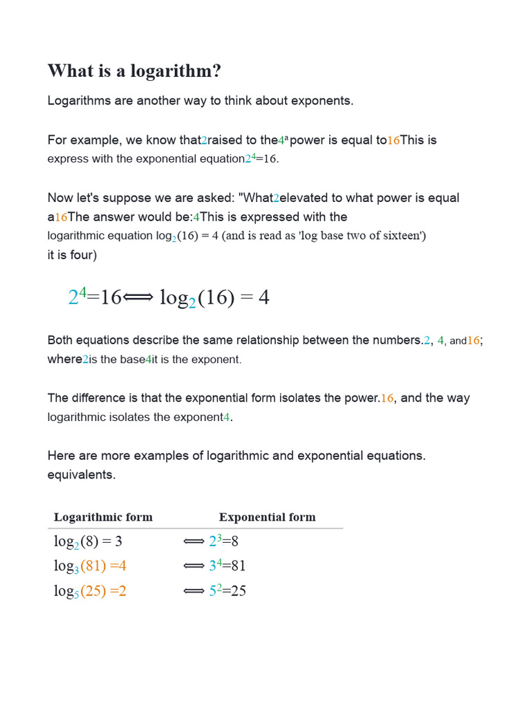 Understanding Logarithms and Exponents | PDF | Logarithm | Exponentiation