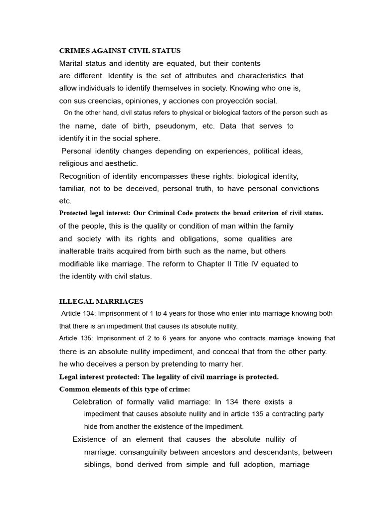 Crimes Affecting Civil Status | PDF | Annulment | Marriage