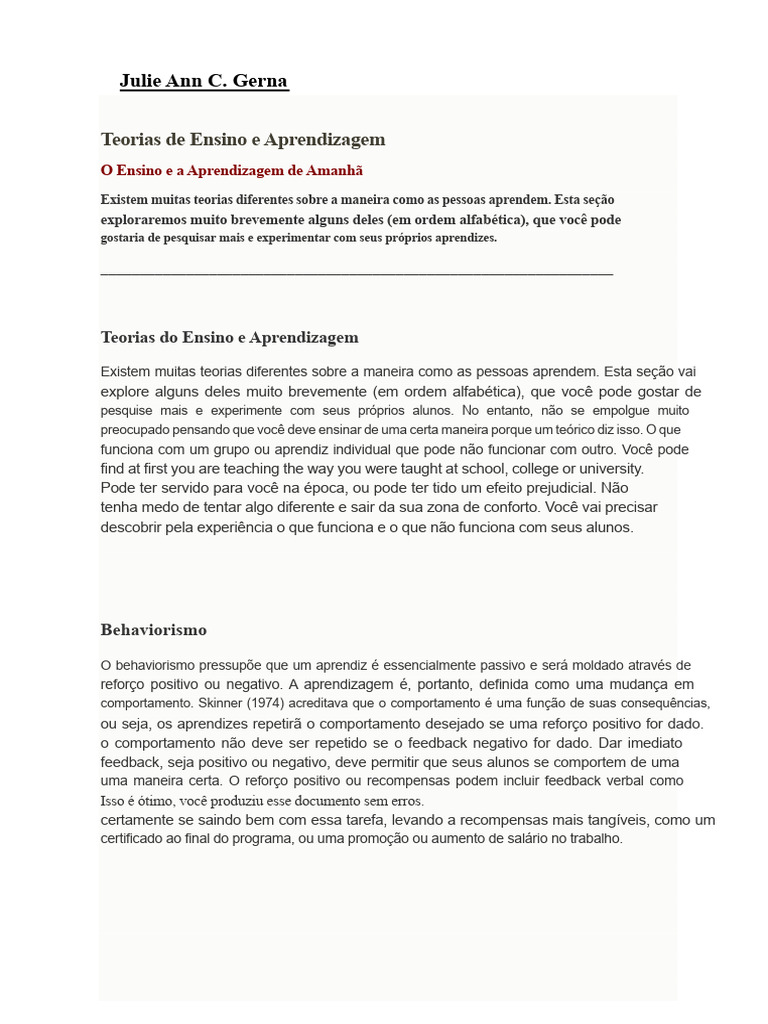 Teorias de Ensino e Aprendizagem Explicadas | PDF | Aprendizado | Pedagogia