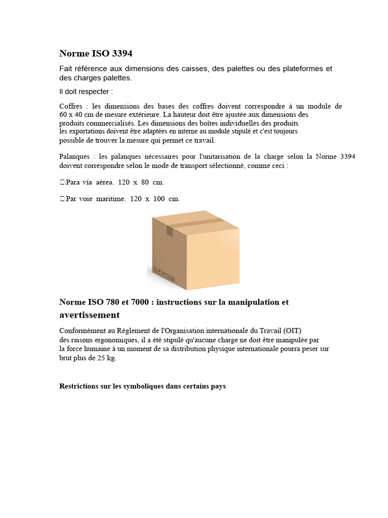 Norme ISO 3394 : Dimensions et stockage | PDF | Entrepôt | Palette de ...