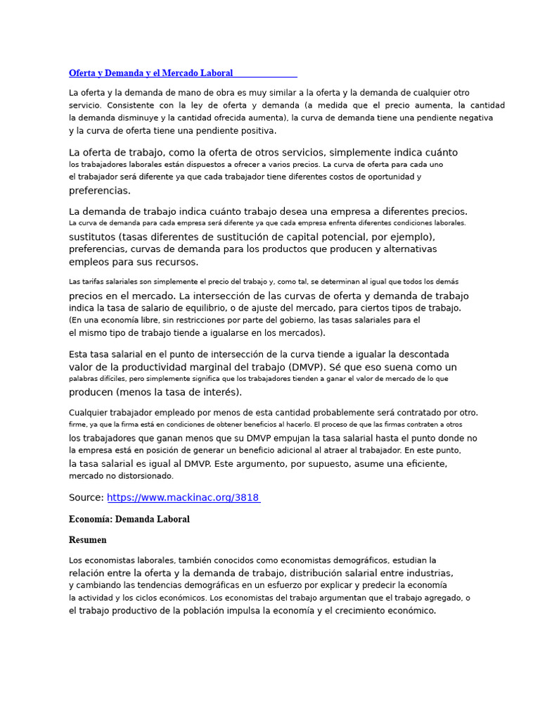 Oferta y Demanda en el Mercado Laboral | PDF | Oferta (economía ...
