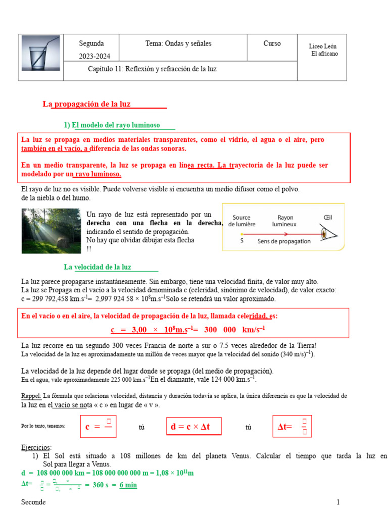 Reflexión y Refracción de la Luz en Física | PDF | Refracción | Ligero