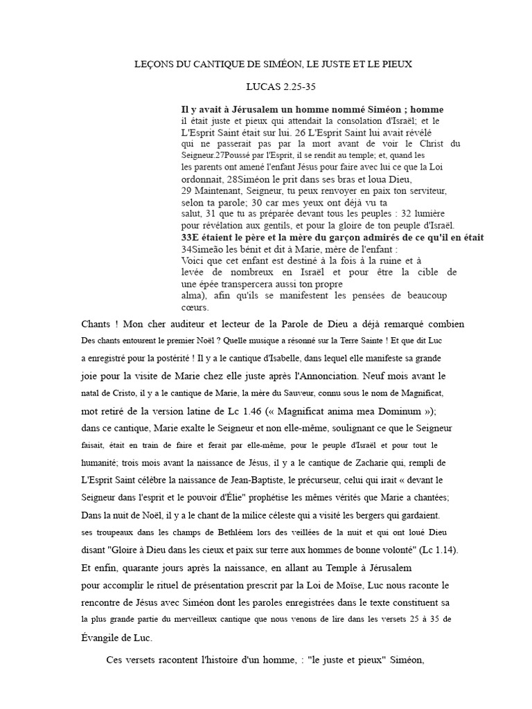 Le Cantique de Siméon : Espoir et Foi | PDF | Marie, mère de Jésus | Messie