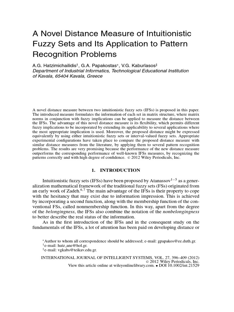 Intuitionistic Fuzzy Set Distance Measure | PDF | Fuzzy Logic ...